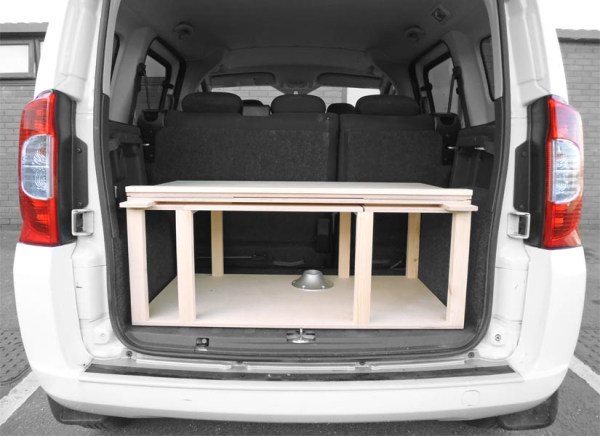 The camper van module neatly folds into the boot of your car when not in use.