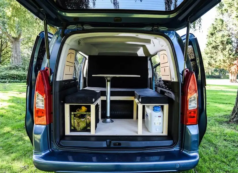 Micro Camper Van Window Storage Boxes inside a Citroen Berlingo